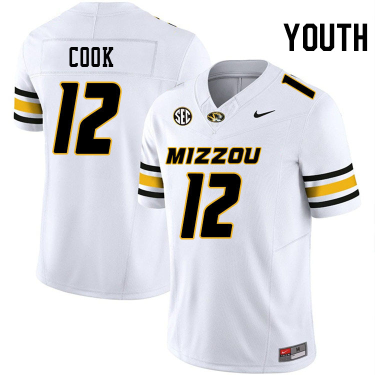 Youth #12 Brady Cook Missouri Tigers College Football Jerseys Stitched-White